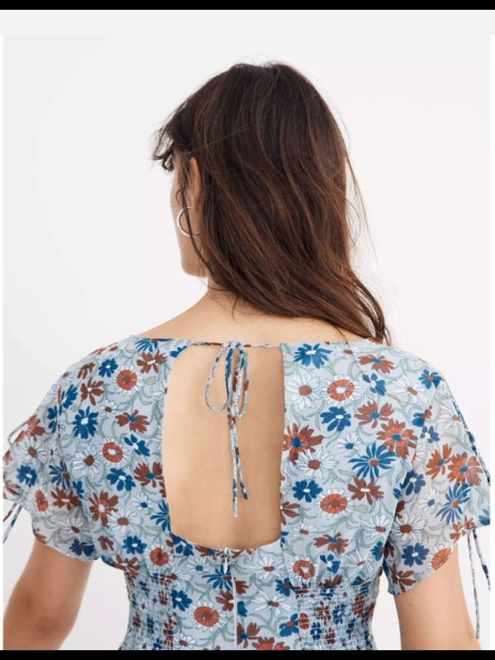 Madewell Blue Floral V-Neck Mini Dress with Rust Accents - Picture 2 of 11